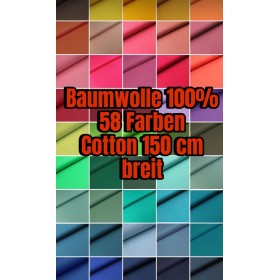 Viele Farben Baumwollstoff UNI 100 % Baumwolle