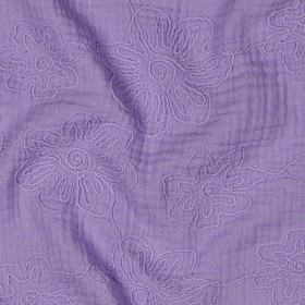 Bestickter Musselin mit Blumen Lila Double Gauze 100 % Baumwolle