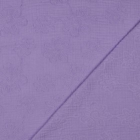 Bestickter Musselin mit Blumen Lila Double Gauze 100 % Baumwolle