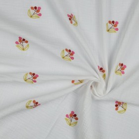 Bestickter Musselin mit Blumen weiss Double Gauze 100 % Baumwolle