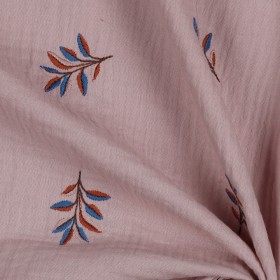 Bestickter Musselin mit Blumen Double Gauze 100 % Baumwolle